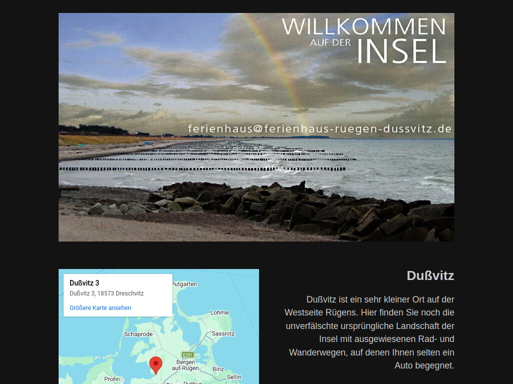 Website von Ferienhaus Dußvitz auf Rügen in Dreschvitz