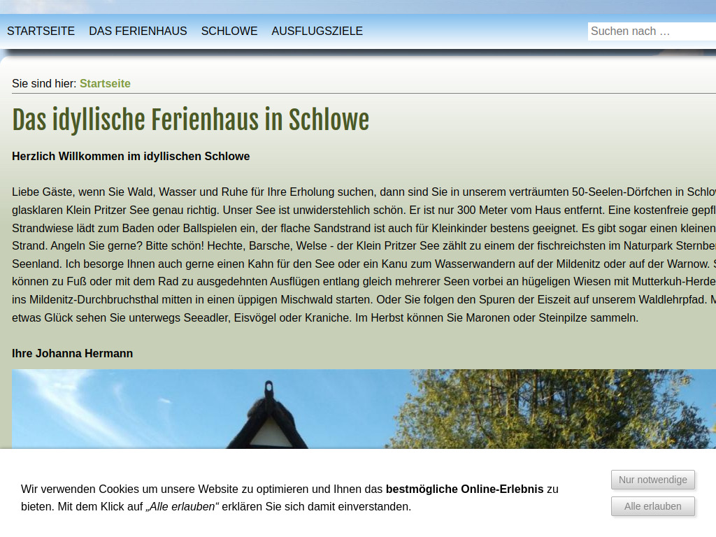 Website von Das idyllische Ferienhaus in Schlowe