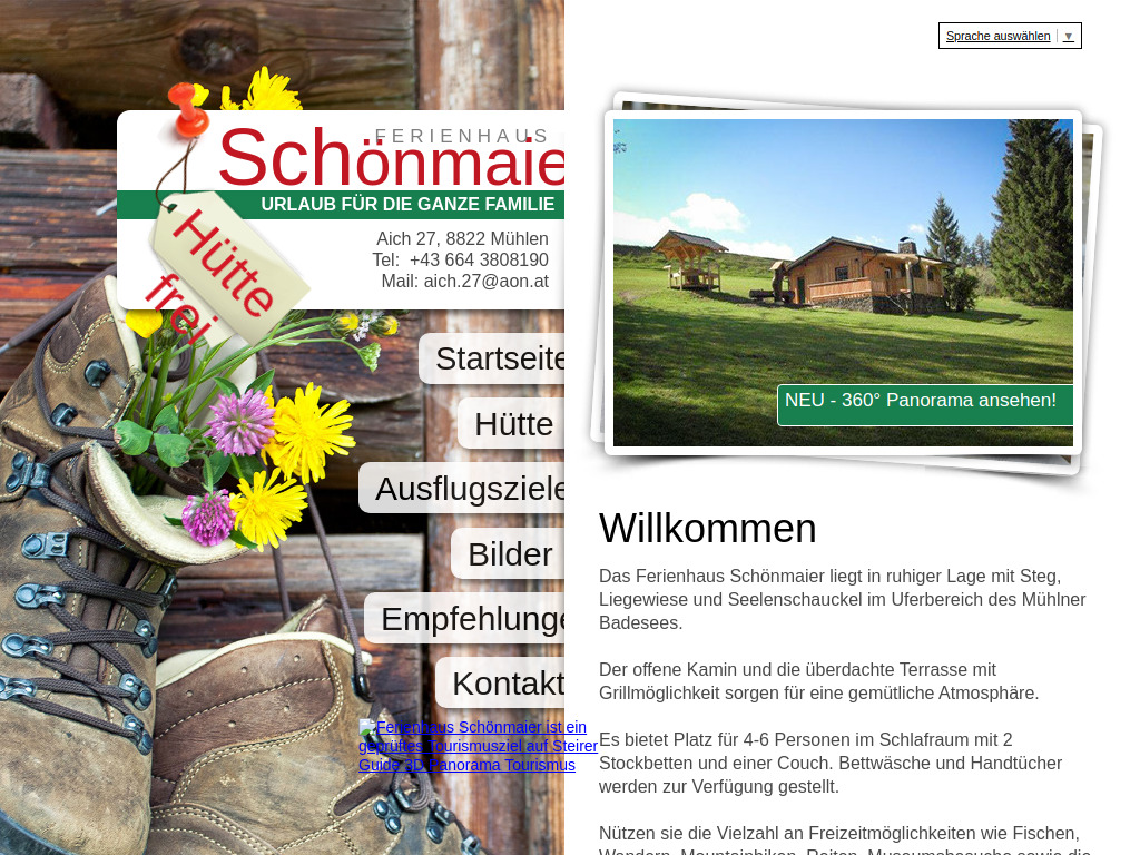 Website von Ferienhaus Schönmaier in Mühlen