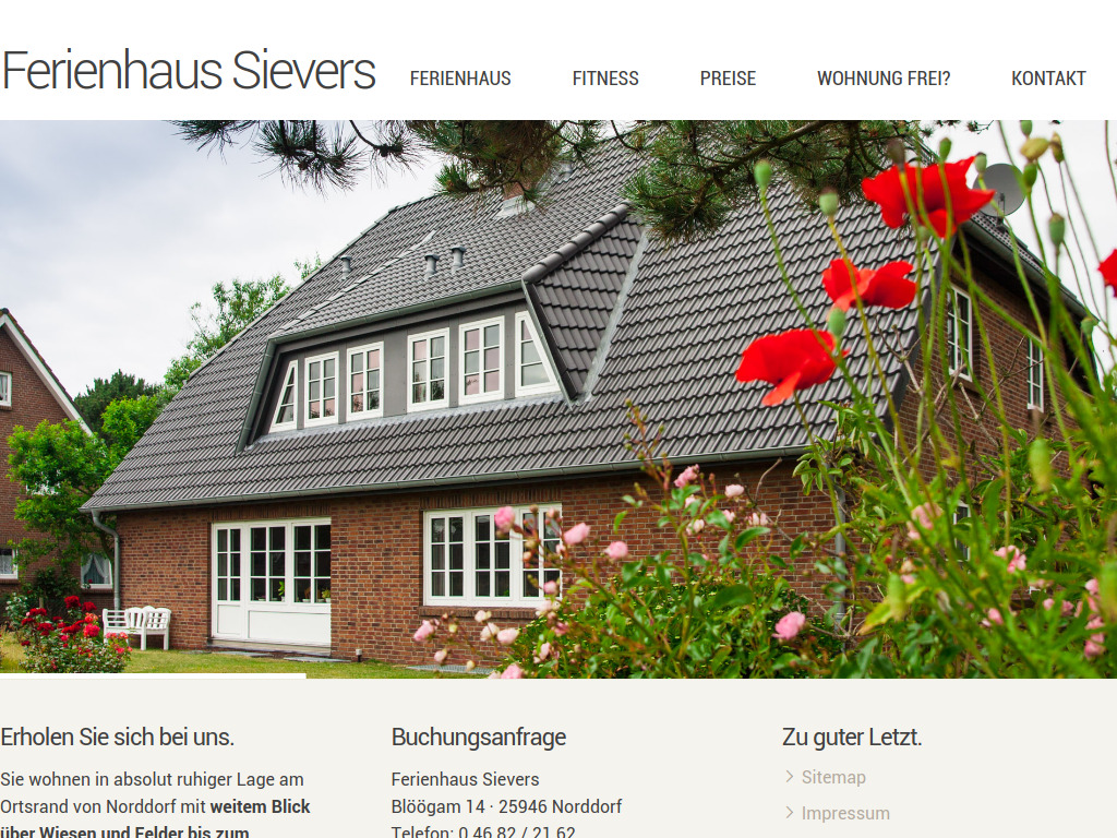 Website von Ferienhaus Sievers in Norddorf auf Amrum
