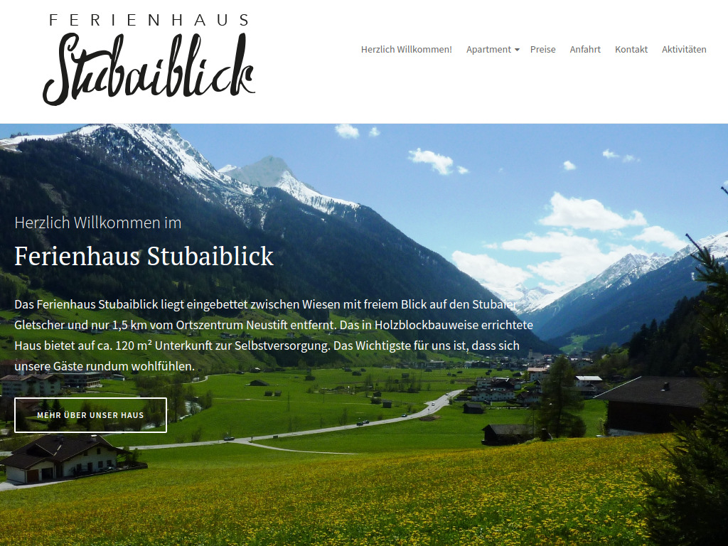 Website von Ferienhaus Stubaiblick in Neustift im Stubaital