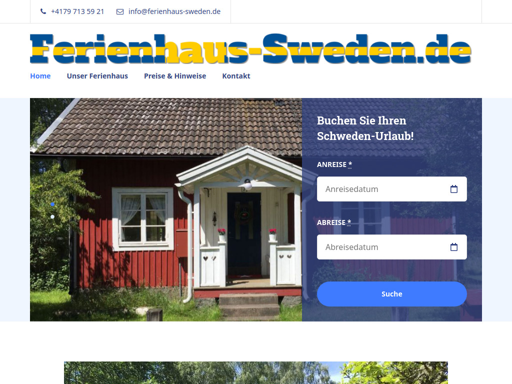 Website von Ferienhaus-Sweden.de in Ueberstorf