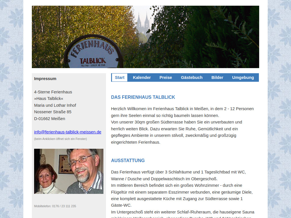 Website von Ferienhaus Talblick in Meißen