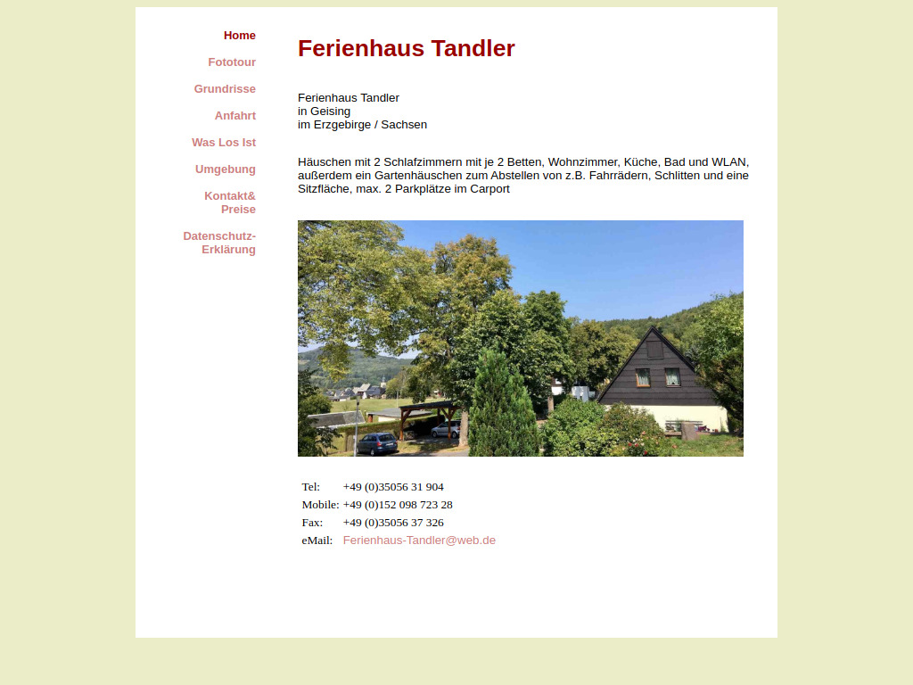 Website von Ferien bei Tandlers im Osterzgebirge in Altenberg