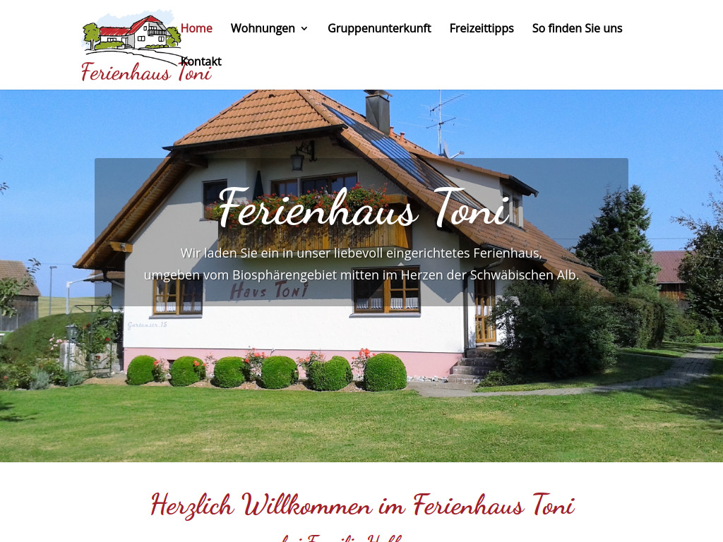 Website von Ferienhaus Toni in Hohenstein-Eglingen