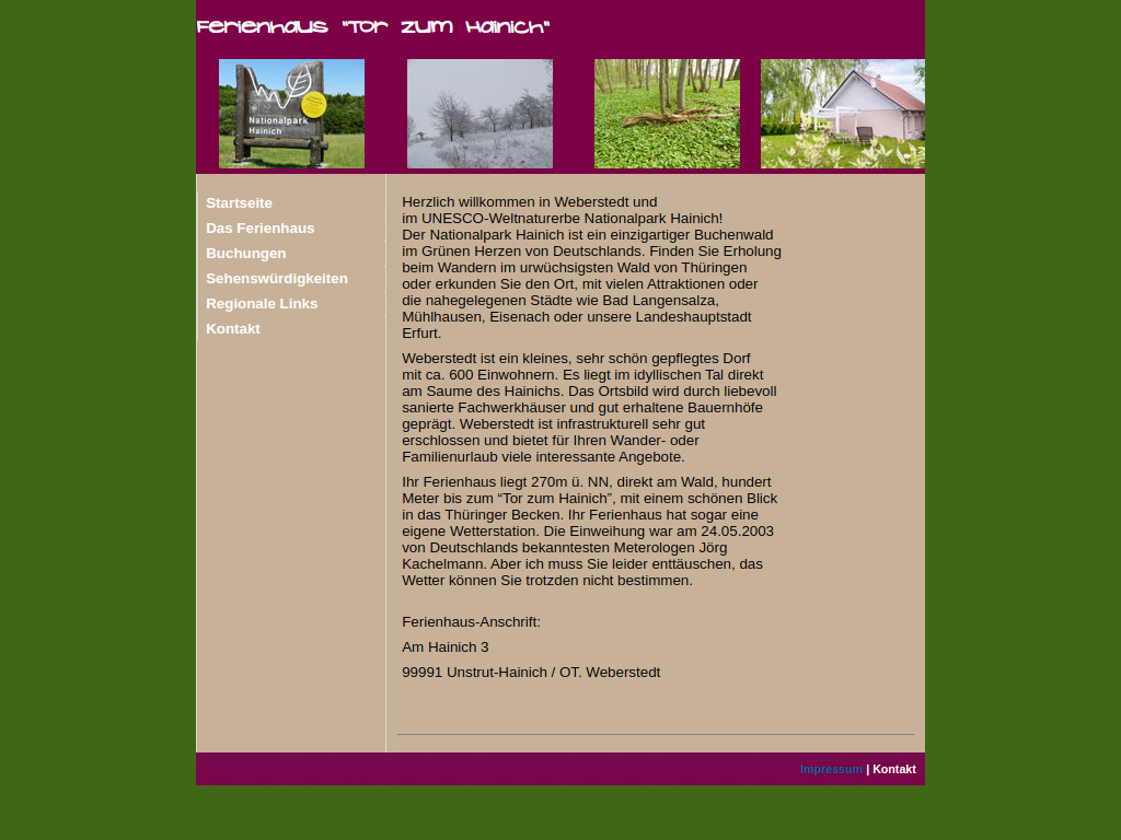 Website von Ferienhaus "Tor zum Hainich" in Weberstedt