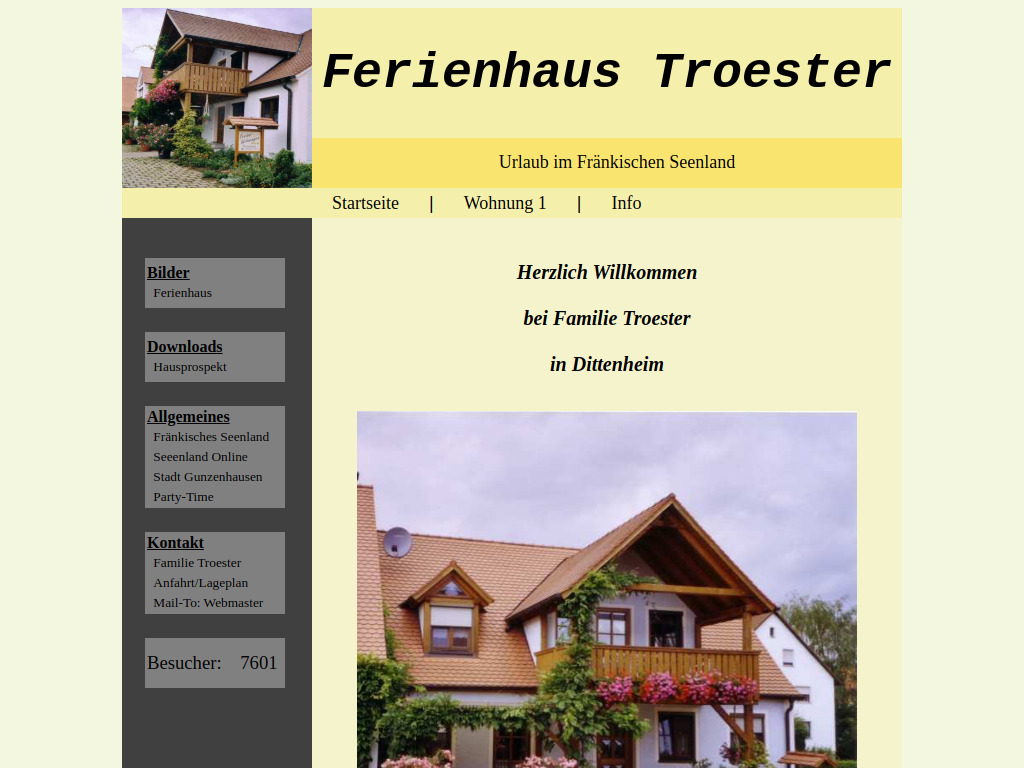 Website von Ferienhaus Troester in Dittenheim