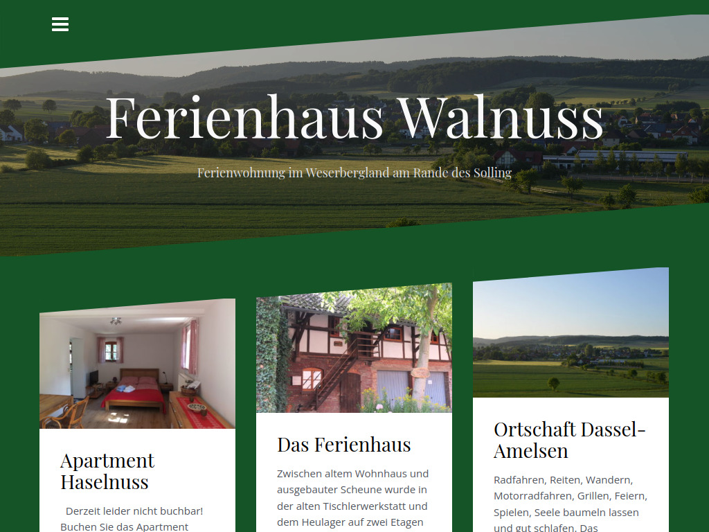 Website von Ferienhaus Walnuss in Dassel OT Amelsen