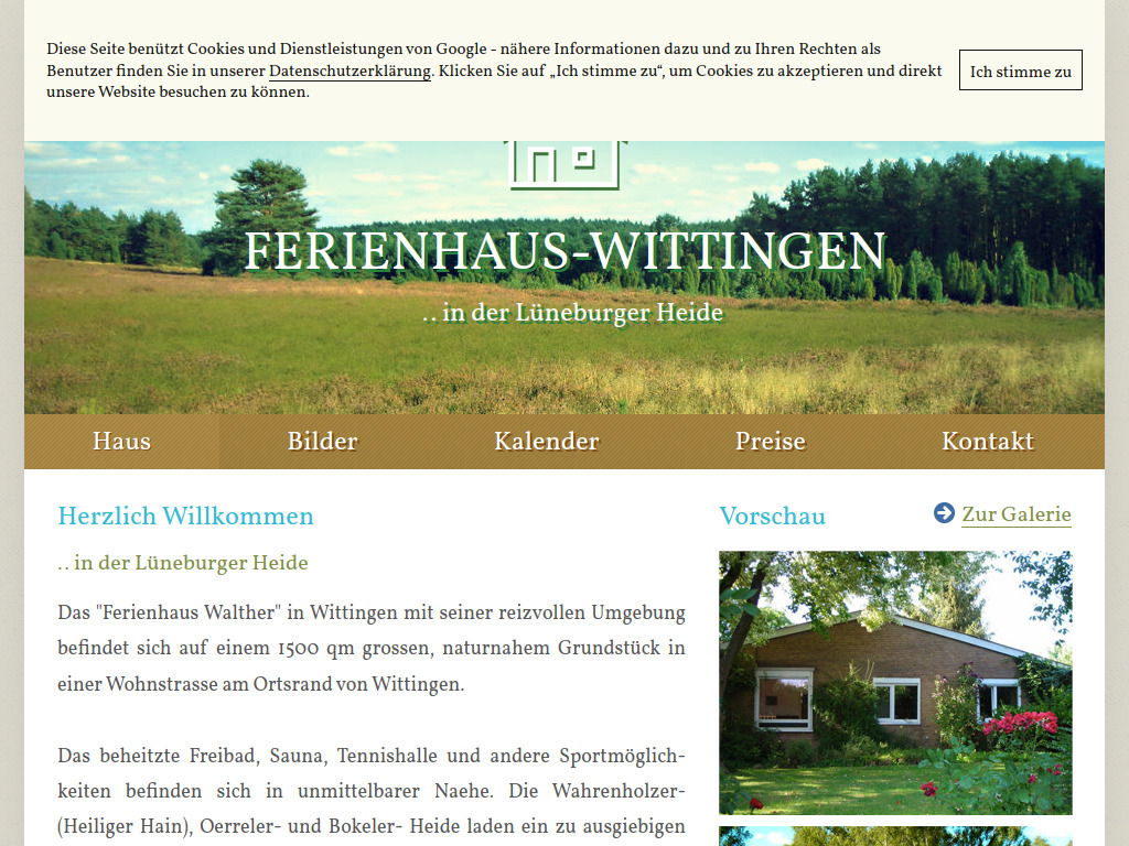 Website von Ferienhaus Wittingen in Woltersdorf OT Lichtenberg