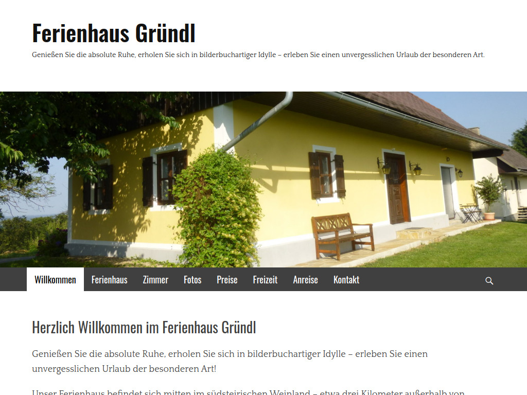 Website von Ferienhaus Gründl in Gabersdorf