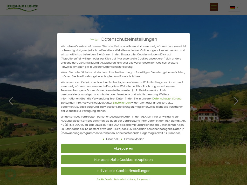 Website von Ferienhaus Hubhof in Oberharmersbach