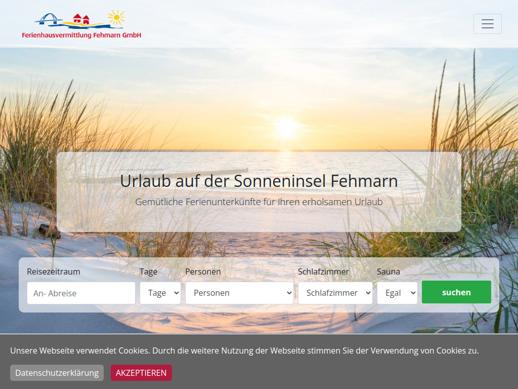 Website von Ferienhausvermittlung Fehmarn GmbH in Burg auf Fehmarn