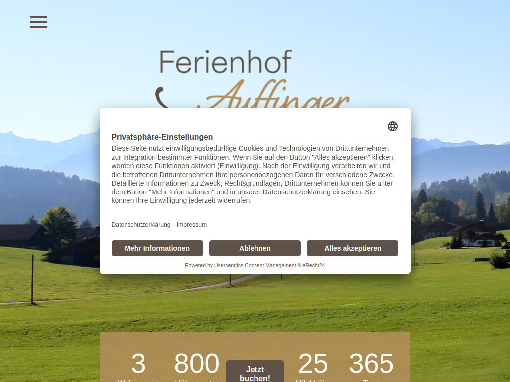 Website von Ferienhof Auffinger in Ofterschwang