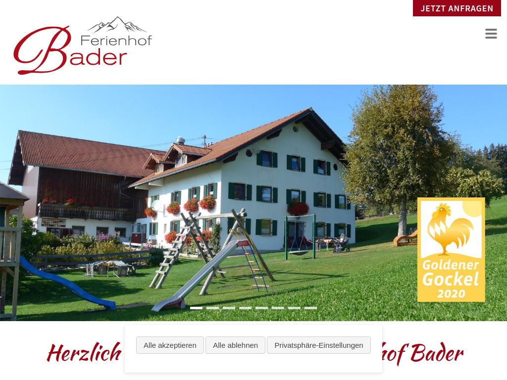 Website von Start - Ferienhof Bader in Meter hoch gelegenen Bergbauernhof