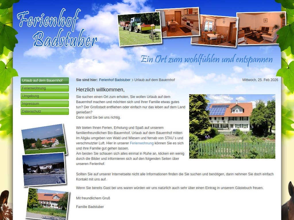 Website von Ferienhof Badstuber in Leutkirch im Allgäu