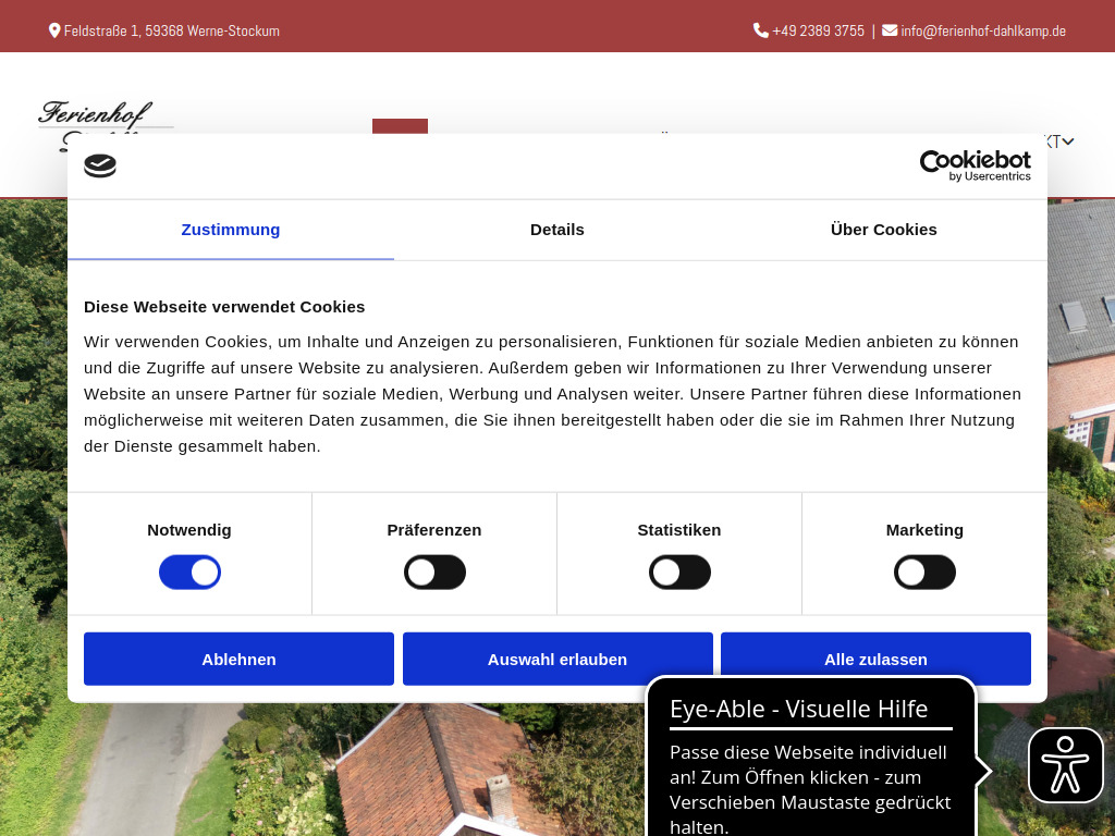 Website von Ferienhof Dahlkamp in Werne-Stockum