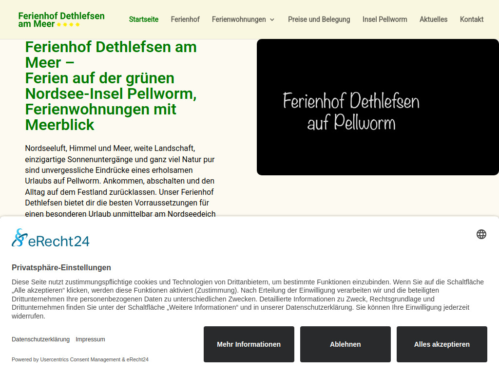 Website von Ferienhof Dethlefsen in Pellworm