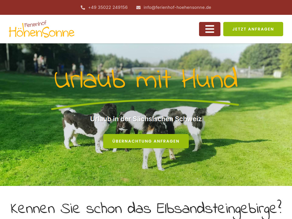 Website von Ferienhof Höhensonne in Rathmannsdorf OT Höhe