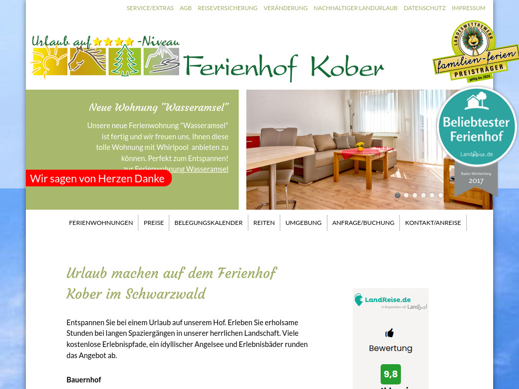 Website von Ferienhof Kober in Loßburg/Wittendorf