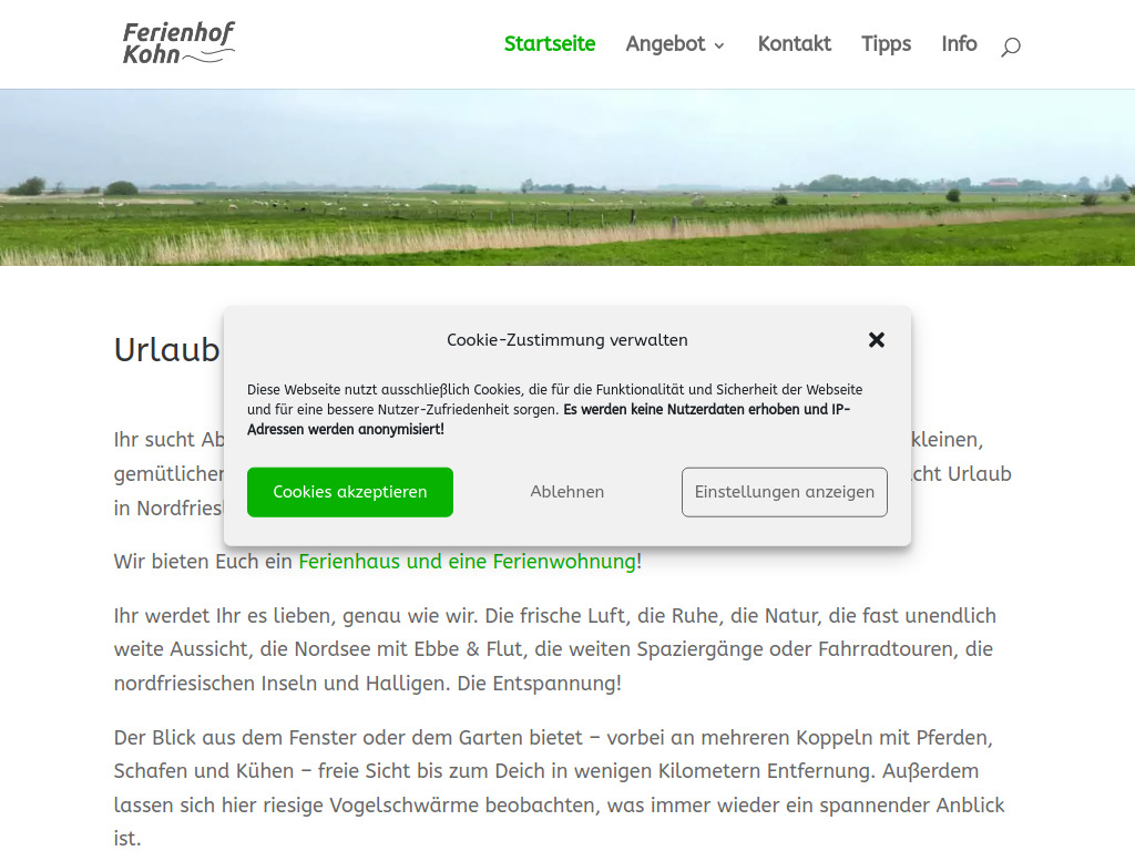 Website von Ferienhof Kohn in Hattstedtermarsch