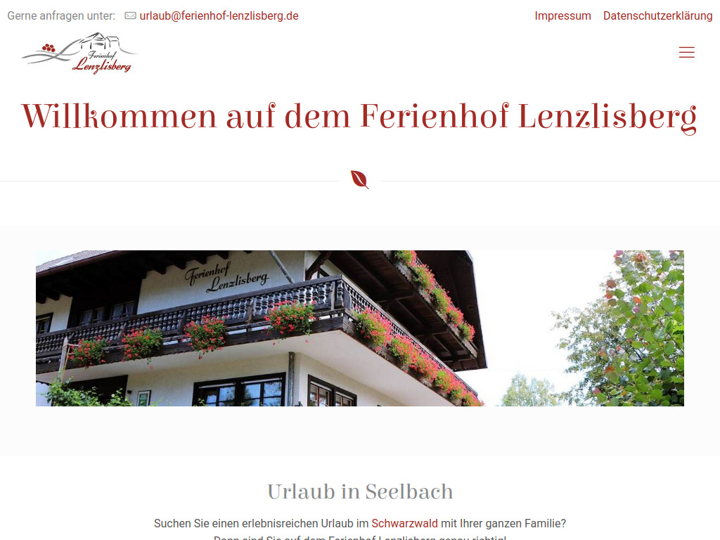 Website von Ferienhof Lenzlisberg in Seelbach