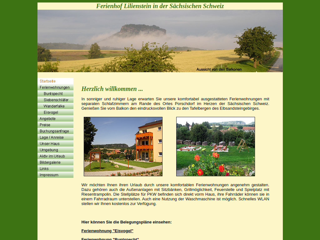 Website von Ferienhof Lilienstein in Porschdorf