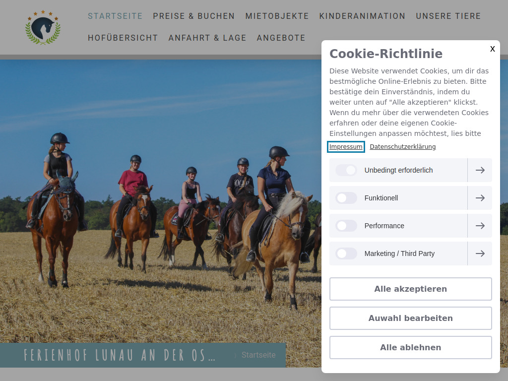 Website von Ferienhof Lunau in Kabelhorst