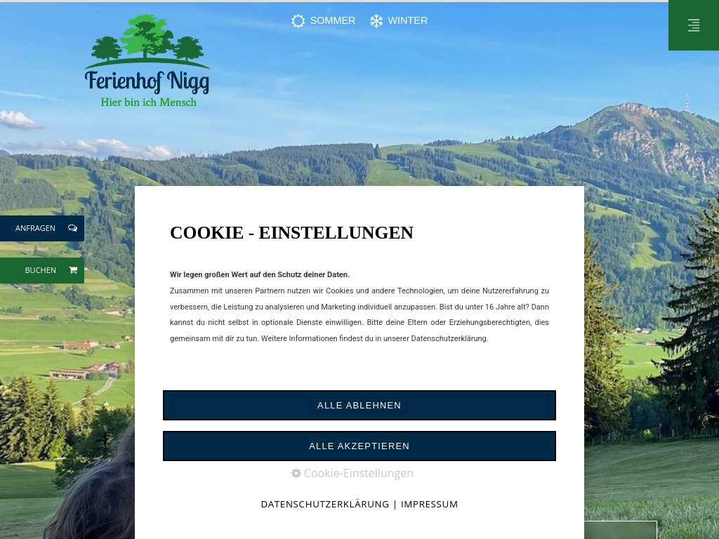 Website von Ferienhof Nigg in Rettenberg