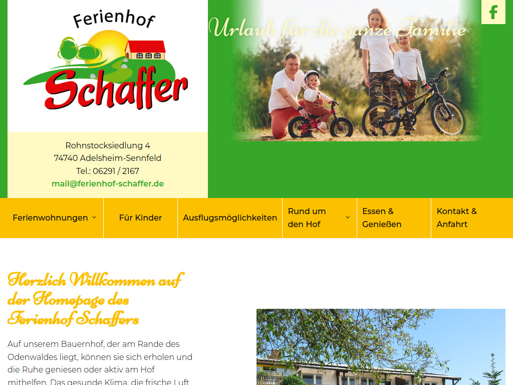 Website von Ferienhof Schaffer in Adelsheim-Sennfeld