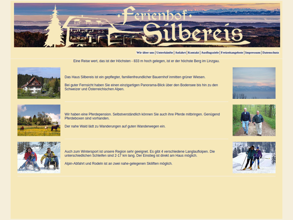 Website von Ferienhof Silbereis, Bodenseekreis, Ferien, Reiterhof