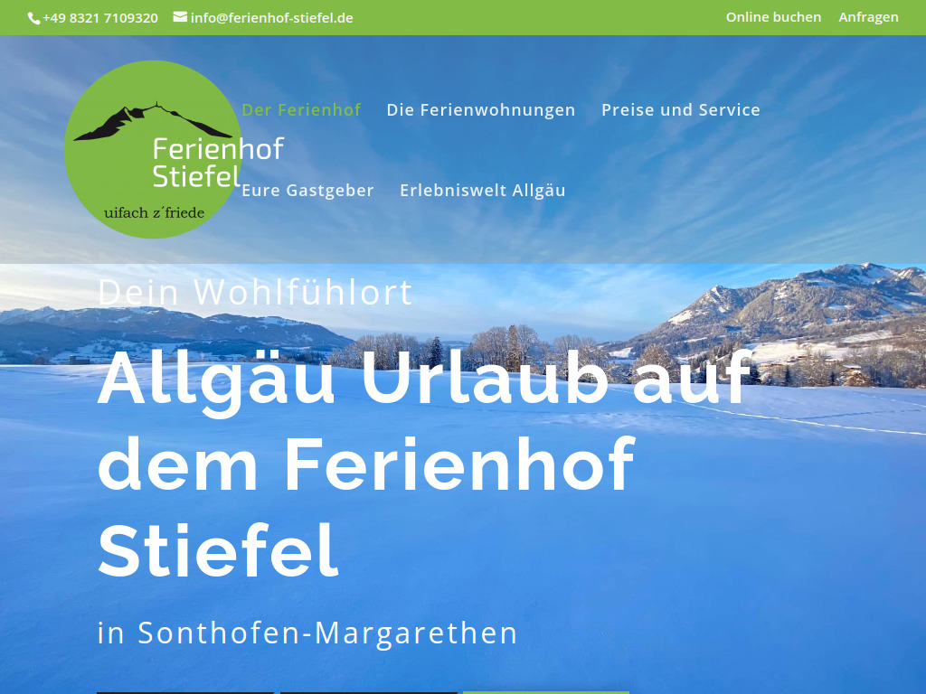 Website von Ferienhof Stiefel in Sonthofen