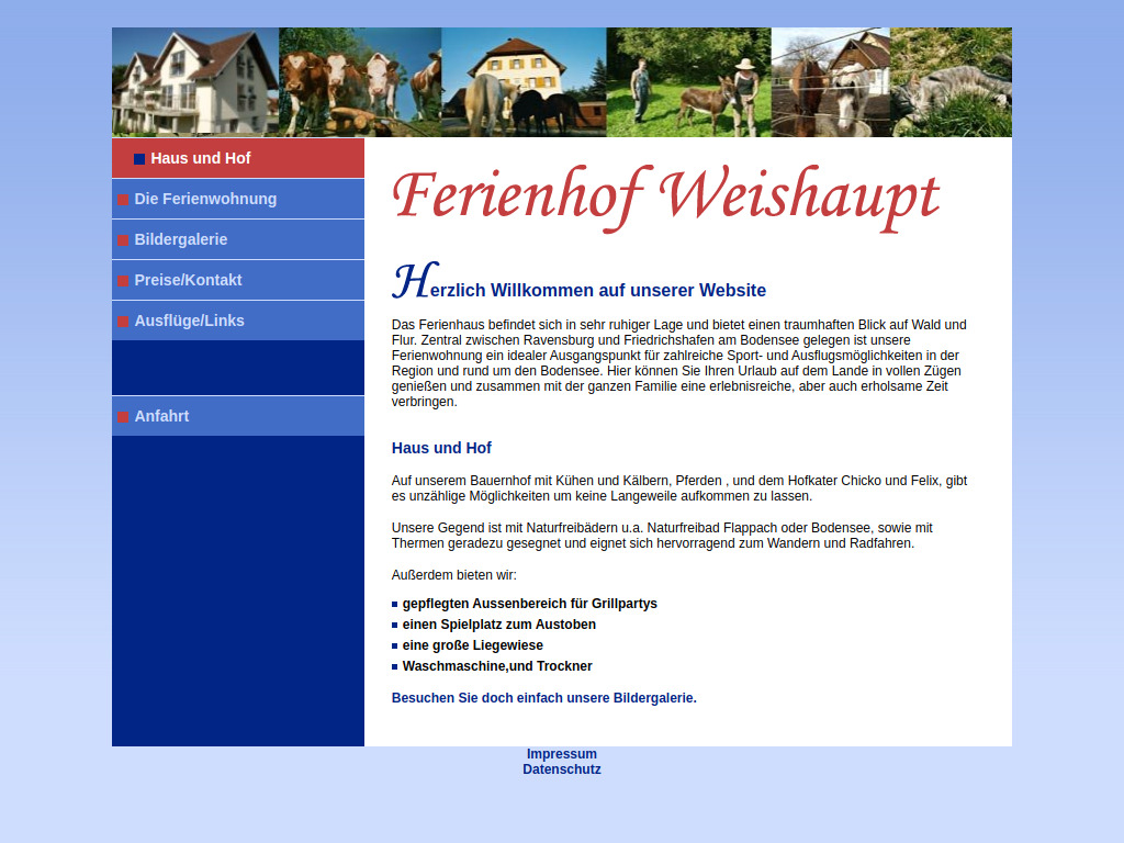 Website von Ferienhof Weishaupt in Ravensburg