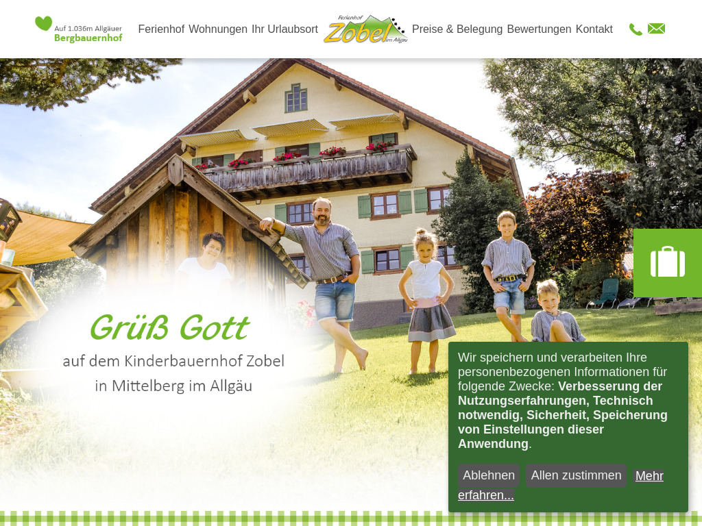 Website von Ferienhof Zobel in Oy-Mittelberg