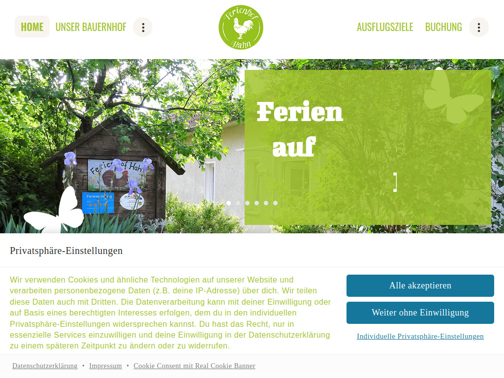 Website von Ferienhof Hahn in Haundorf