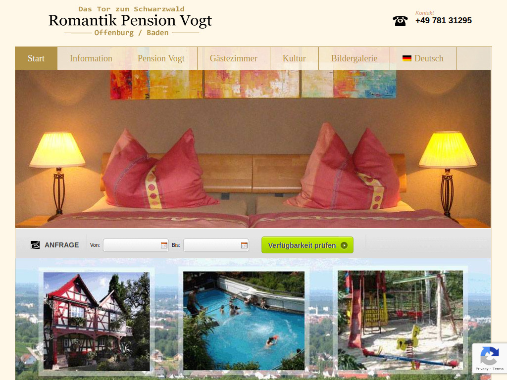 Website von Romantik Pension Vogt in Offenburg
