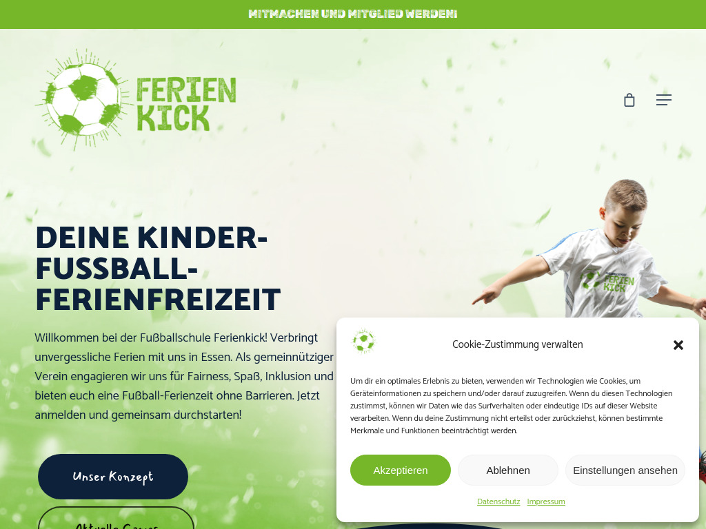 Website von Fußballschule Ferienkick e.V. in Essen