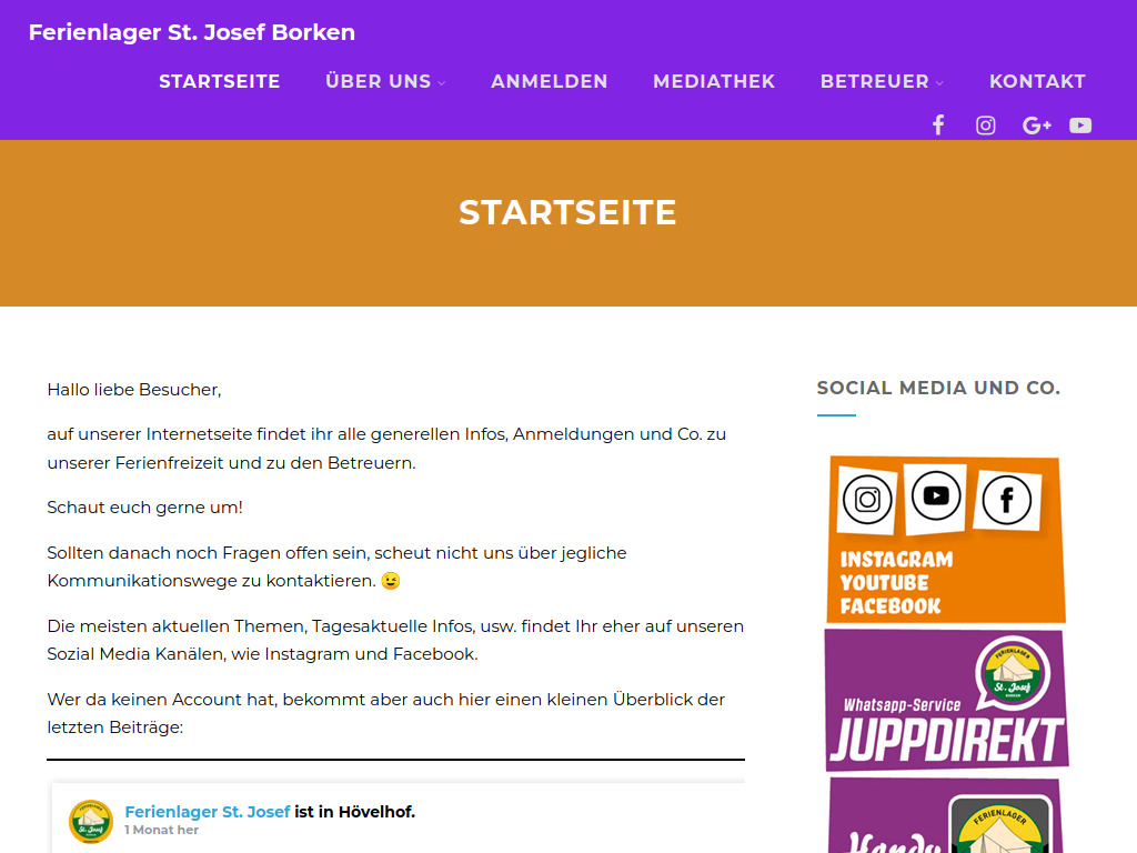 Website von Ferienlager St. Josef in Borken