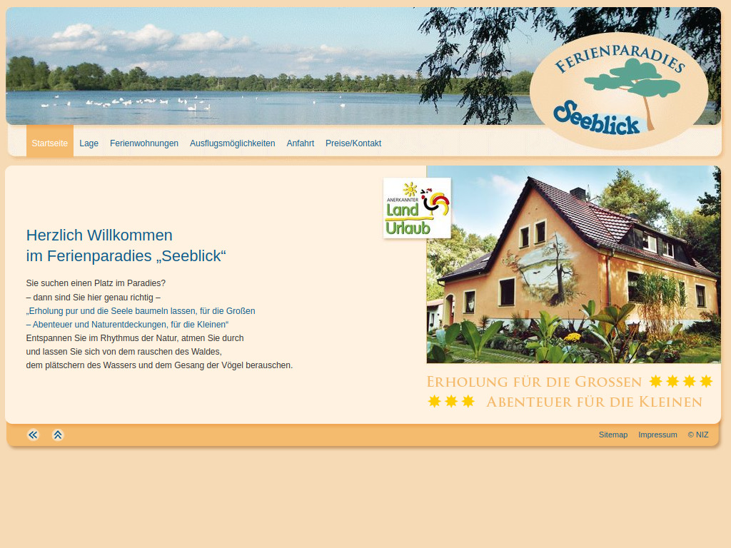Website von Ferienparadies Seeblick in Hähnichen