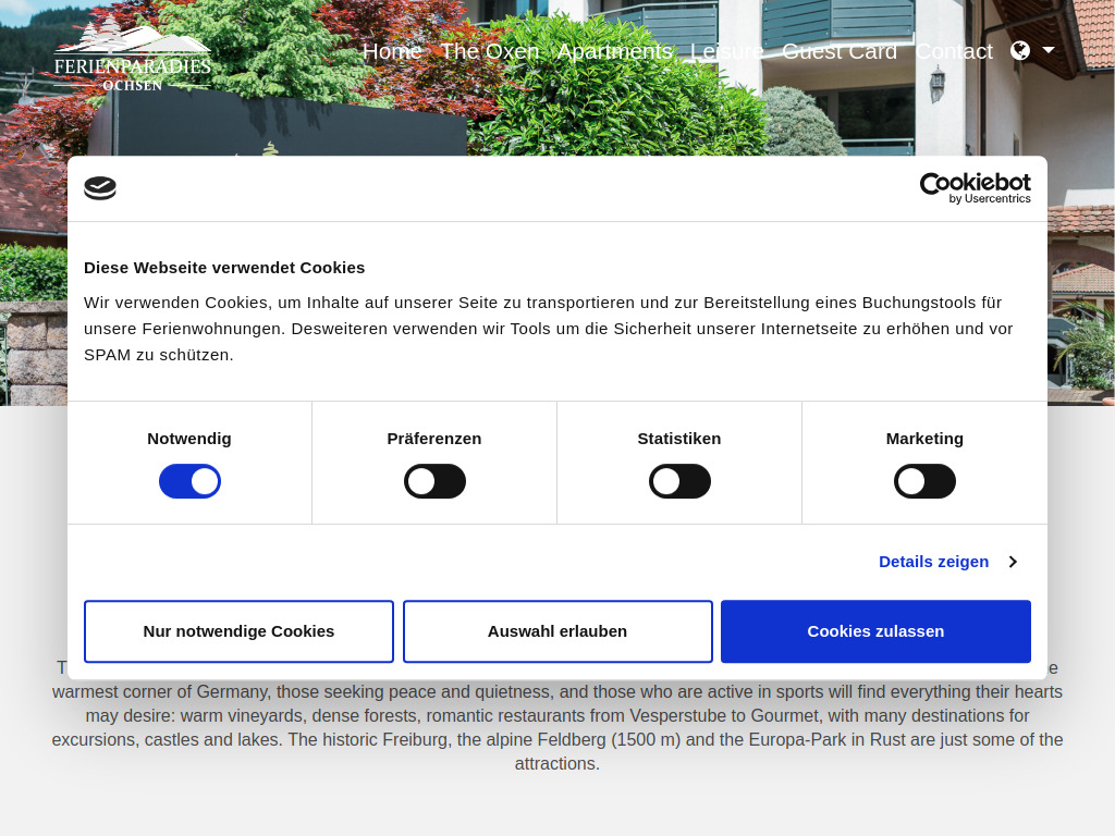 Website von Ferien Paradies zum Ochsen - Simonswald im Schwarzwald - Startseite