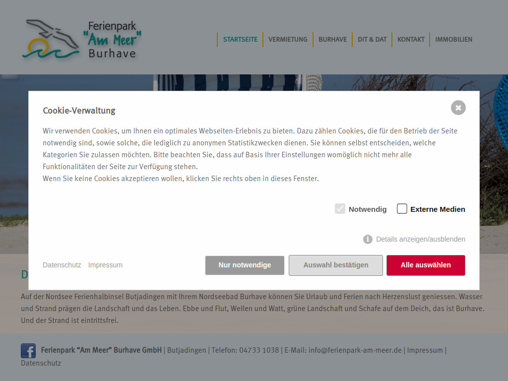 Website von Ferienpark "Am Meer" Burhave GmbH in Butjadingen