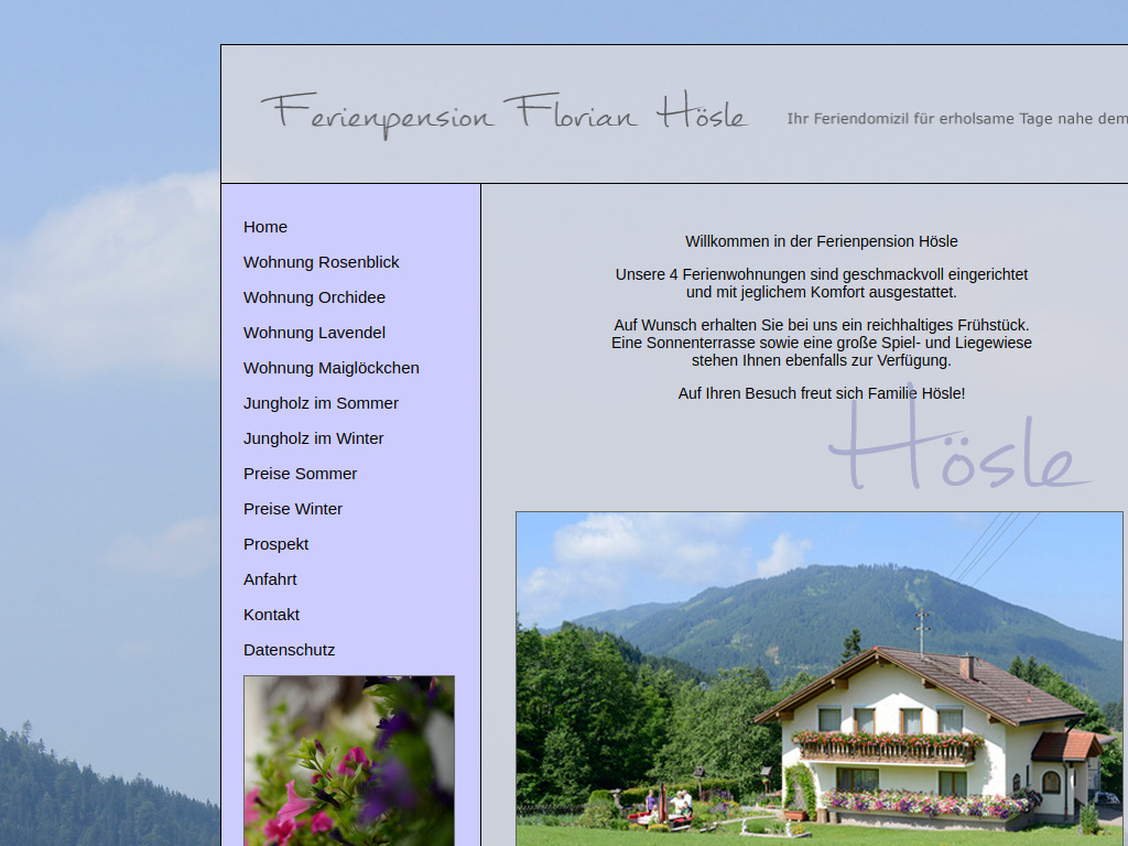 Website von Ferienpension Florian Hösle in Jungholz