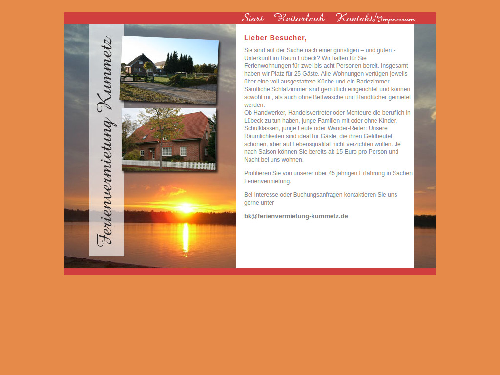 Website von Ferienvermietung Kummetz in Lübeck