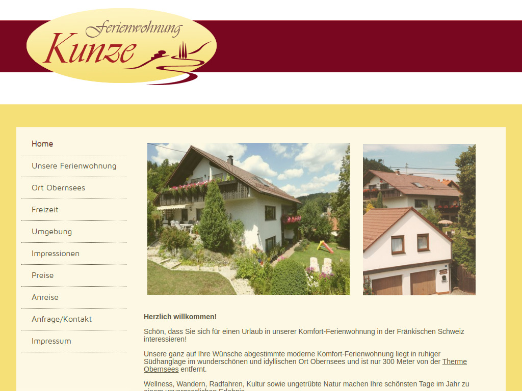 Website von Ferienwohnung Kurt Kunze in Mistelgau-Obernsees