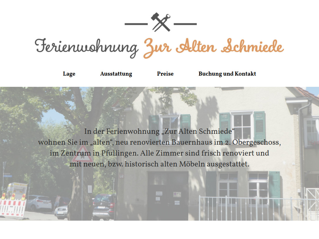 Website von Ferienwohnung Zur Alten Schmiede in Pfullingen