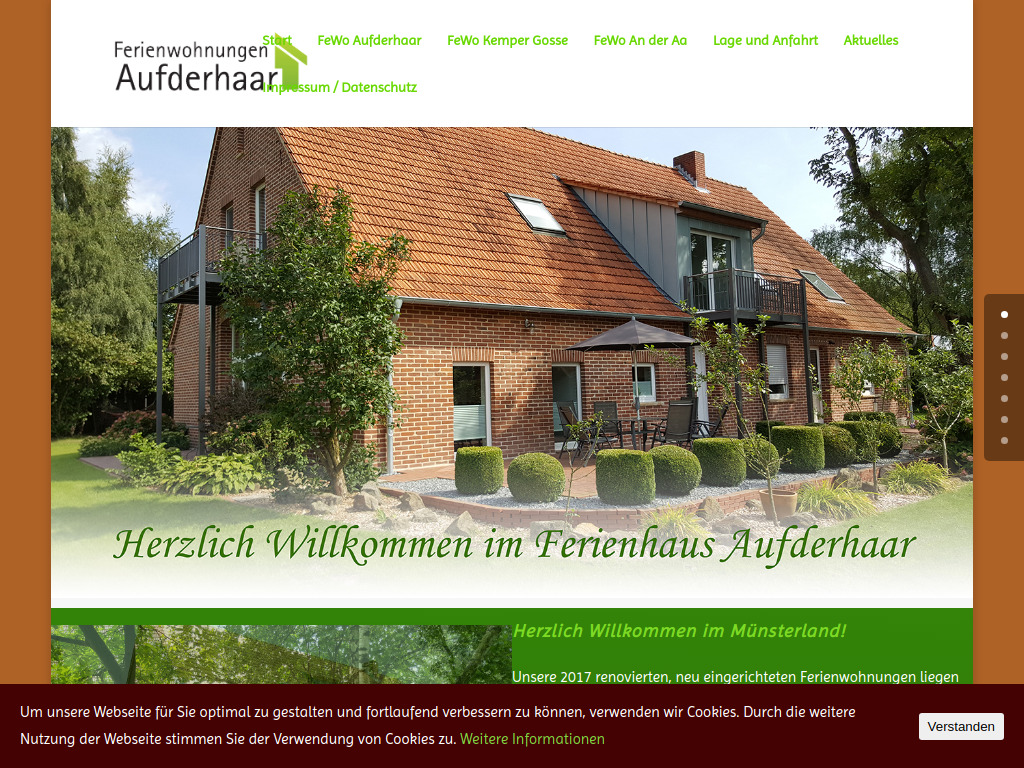 Website von Ferienwohnung Aufderhaar in Ostbevern