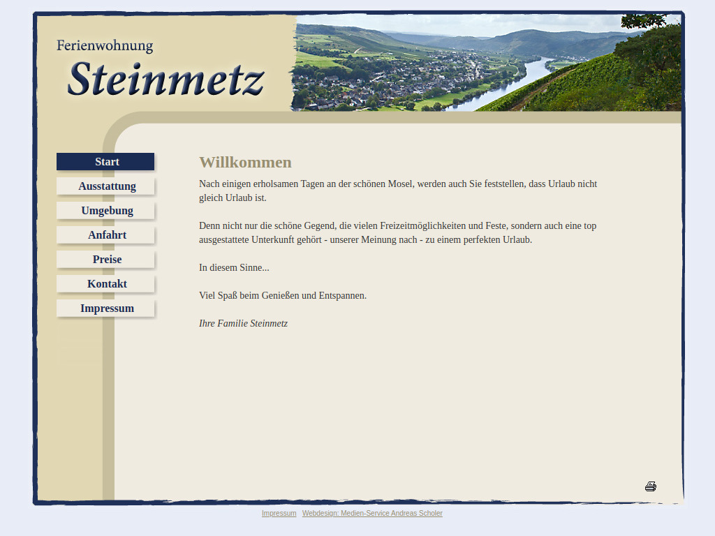 Website von Ferienwohnung Steinmetz in Brauneberg
