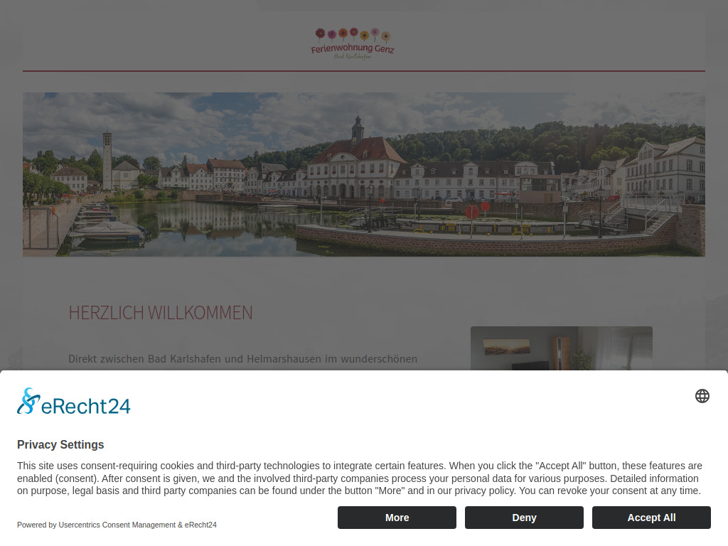 Website von Ferienwohnung Genz in Bad Karlshafen