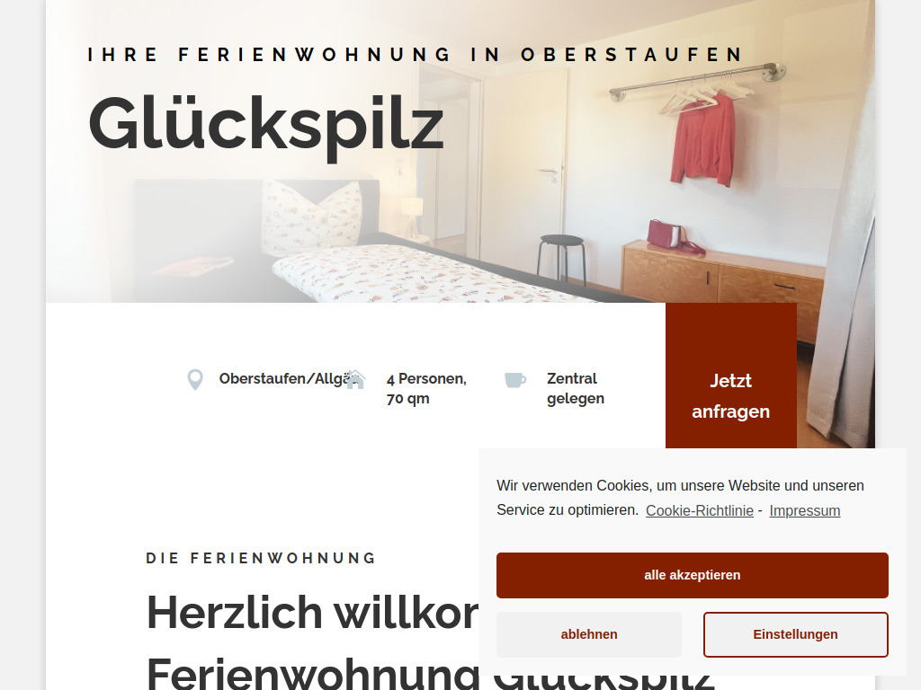 Website von Ferienwohnung Glückspilz in Sulzberg