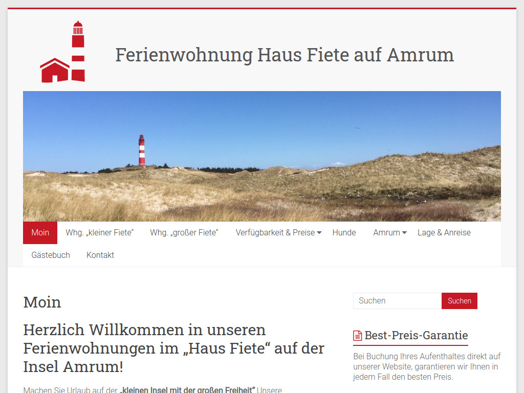 Website von Ferienwohnung Haus Fiete in Wittdün