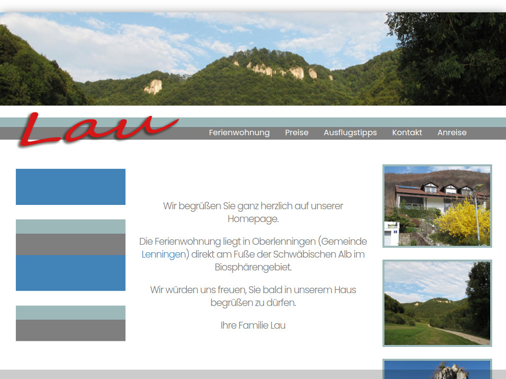 Website von Ferienwohnung Lau in Oberlenningen